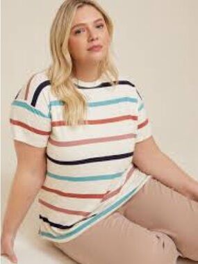 🔥5 for $25🔥 Maurices 24/7 Plus Size Dawson Striped Crew Neck Tee